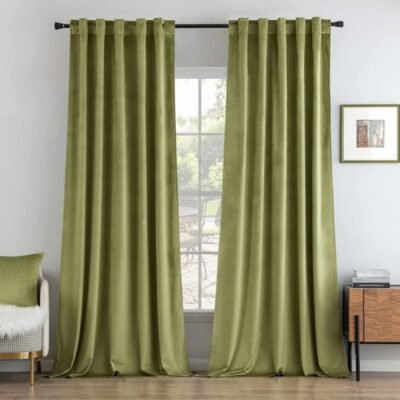 "Mira" Customized Velvet Curtains Luxury Blackout Curtains  (2 Panels) - Moss Green