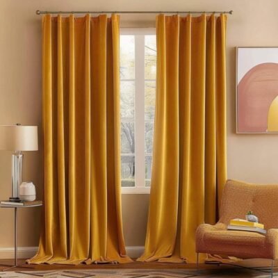 "Mira" Customized Velvet Curtains Luxury Blackout Curtains  (2 Panels) - Mustard Yellow