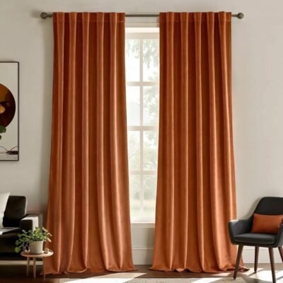 "Mira" Customized Velvet Curtains Luxury Blackout Curtains  (2 Panels) - Orange