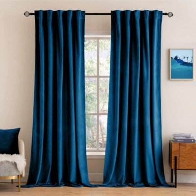 "Mira" Customized Velvet Curtains Luxury Blackout Curtains  (2 Panels) - Peacock Blue