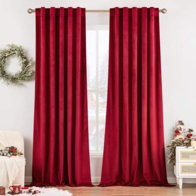 "Mira" Customized Velvet Curtains Luxury Blackout Curtains  (2 Panels) - Red