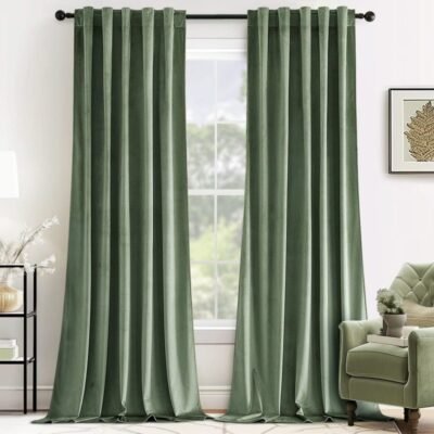 "Mira" Customized Velvet Curtains Luxury Blackout Curtains  (2 Panels) - Sage Green