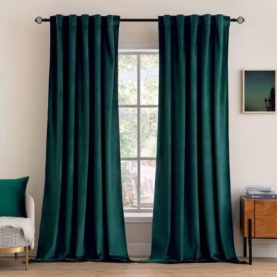 "Mira" Customized Velvet Curtains Luxury Blackout Curtains  (2 Panels) - Dark Green