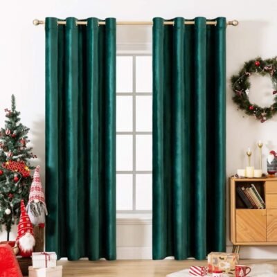 MIULEE Dark Green Blackout Velvet Curtains Solid Soft Grommet Thermal Room Darkening Curtains Drapes 2 Panels