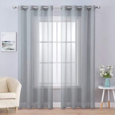 MIULEE Dark Grey Solid Sheer Curtains Elegant Grommet Window Voile Panels Drapes Treatment 2 Panels