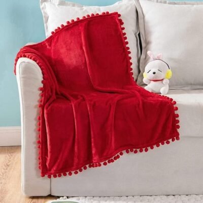 MIULEE Fleece Baby Blanket with Pompom Tassel for Boys, Girls, Kids, Infant, Newborn Soft Flannel Christmas Blanket Cozy Throw Blanket Fuzzy Plush Warm Boho Decor for Crib Stroller Nap 30"x40" Red