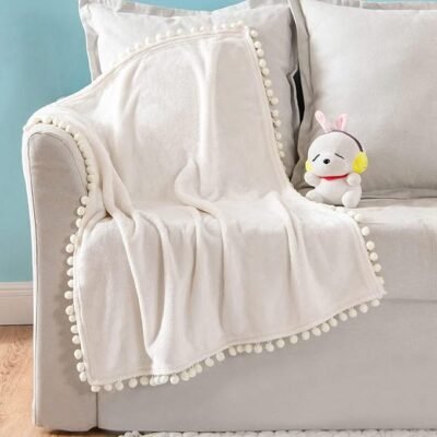 MIULEE Fleece Baby Blanket with Pompom Tassel for Boys, Girls, Kids, Infant, Newborn Soft Flannel Cozy Throw Blanket Fuzzy Plush Warm Boho Decor for Crib Stroller Nap 30"x40" Cream White