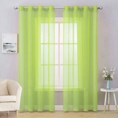 MIULEE Green Solid Sheer Curtains Elegant Grommet Window Voile Panels Drapes Treatment 2 Panels