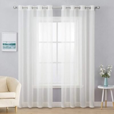 MIULEE Ivory Solid Sheer Curtains Elegant Grommet Window Voile Panels Drapes Treatment 2 Panels