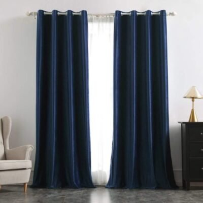 MIULEE Navy Blue Blackout Velvet Curtains Solid Soft Grommet Thermal Room Darkening Curtains Drapes 2 Panels