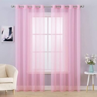 MIULEE Pink Solid Sheer Curtains Elegant Grommet Window Voile Panels Drapes Treatment 2 Panels