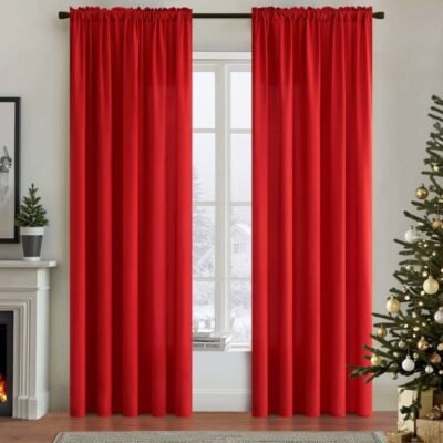 MIULEE Red Privacy Sheer Curtains That Let Light in 84 Inches Long Non-See-Through Semi Sheer Curtains Light Filtering Window Curtains Christmas Drapes for Living Room Bedroom 2 Panels Set