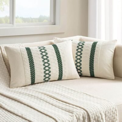 MIULEE Set of 2 Dark Green Boho Decorative Pillow Covers 12x20 Inch Farmhouse Rustic Couch Throw Pillows Modern Spring Cotton Cushion Covers Retro Cute Macrame Woven Home Decor for Bed Sofa Chair
