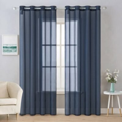 MIULEE Solid Color Sheer Curtains 45 Inches Long 2 Panels Set - Elegant Lightweight Grommet Light Filtering Window Voile Panels/Drapes/Treatment for Bedroom Living Room W54 x L45 Inch, Navy Blue