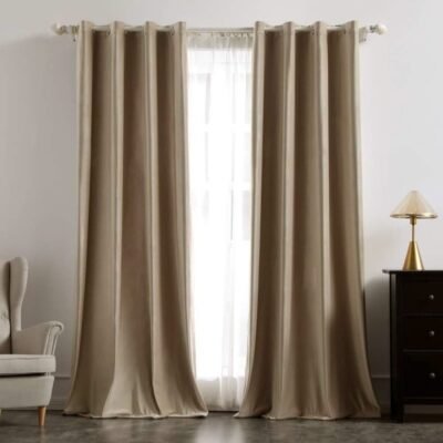 MIULEE Taupe Blackout Velvet Curtains Solid Soft Grommet Thermal Room Darkening Curtains Drapes 2 Panels