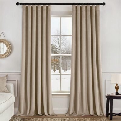 MIULEE Velvet Curtains 96 Inches Long 2 Panels Set for Bedroom, Pinch Pleat Back Tab Thermal Insulated Living Room Darkening Drapes Pleated Blackout Floor to Ceiling Curtains with Hooks, Camel Beige