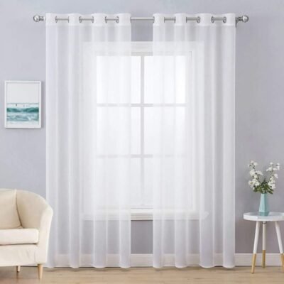 MIULEE White Solid Sheer Curtains Elegant Grommet Window Voile Panels Drapes Treatment 2 Panels