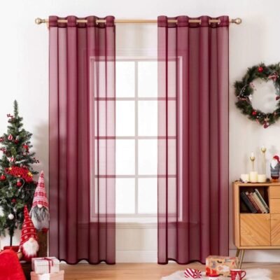 MIULEE Wine Red Solid Sheer Curtains Elegant Grommet Window Voile Panels Drapes Treatment 2 Panels