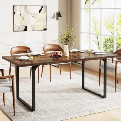Modern Dining Table, 63"-78" Extendable Kitchen Table for 6-8