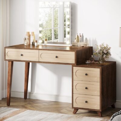 Modern Makeup Vanity Table, Dressing Table Set with 5 Drawers (Without Mirror & Stool)