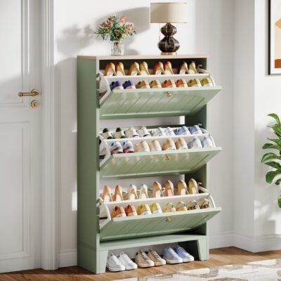 Modern Shoe Cabinet, Shoe Rack Organizer With 3 Flip Drawers
