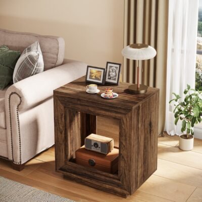 Wood End Table, Square Side Table Nightstands with Storage