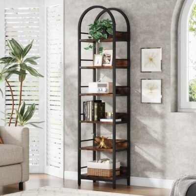 6-Tier Bookshelf, 78.7" Narrow Bookcase Arched Display Shelf