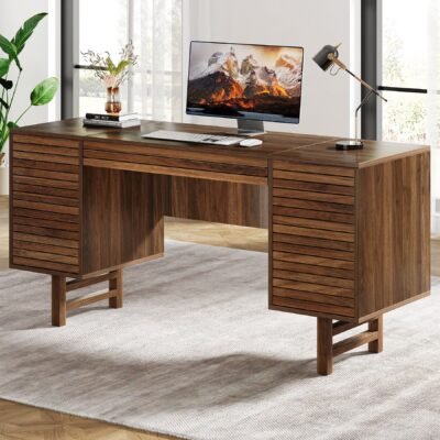 Wood Computer Desk, 59" Home Office Desk with Drawers