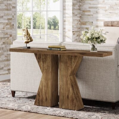 Wood Console Table, 55" Sofa Table Entryway Table with K-Shaped Frame