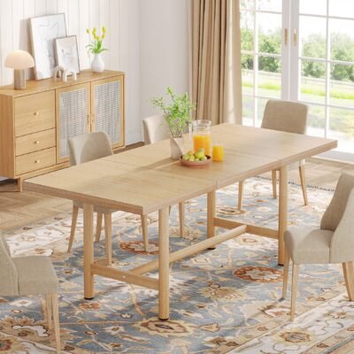 Wood Dining Table, 63" Farmhouse Kitchen Dinner Table for 6 People