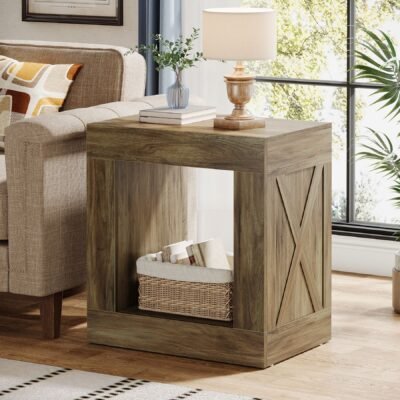 Wood End Table, Small Sofa Side Table With Storage