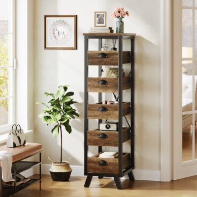 Wood Storage Rack, 5-Tier Fruit and Vegetable Basket Snack Stand