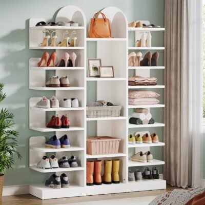 Wooden Shoe Rack, 13-Tier Freestanding Entryway Shoe Organizer with Open Shelves