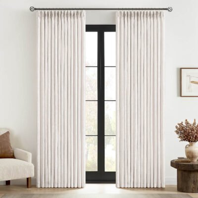 MIULEE Pinch Pleated Linen Curtains 92 Inches Long 2 Panels for Living Room Bedroom, Thick Texture Linen Drapes Pleat Back Tab Light Filtering Boho Nautral Farmhouse Window Curtains with Hooks&Rings