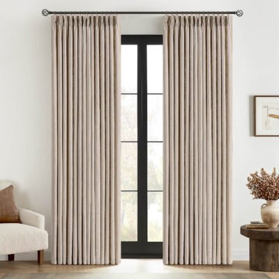 MIULEE Pinch Pleated Linen Curtains 90 Inches Long 2 Panels for Living Room Bedroom, Thick Texture Linen Drapes Pinch Pleat Back Tab Rustic Farmhouse Window Curtains with Hooks&Rings, Taupe