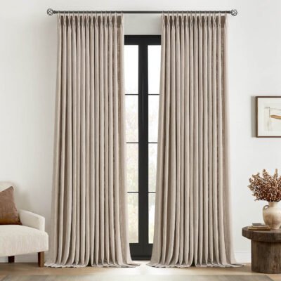 MIULEE Pinch Pleated Linen Curtains 96 Inches Long 2 Panels for Living Room Bedroom, Thick Texture Linen Drapes Pinch Pleat Back Tab Rustic Farmhouse Window Curtains with Hooks&Rings, Taupe