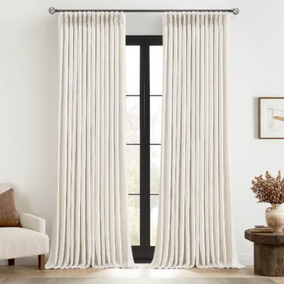 MIULEE Pinch Pleated Linen Curtains 102 Inches Long 2 Panels for Living Room Bedroom, Thick Texture Linen Drapes Pinch Pleat Back Tab Light Filtering Neutral Ivory Cream Farmhouse Window Curtains