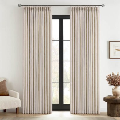 MIULEE Pinch Pleated Linen Curtains 90 Inches Long 2 Panels for Living Room Bedroom, Thick Texture Linen Drapes Pinch Pleat Back Tab Semi Sheer Privacy Neutral Ivory Cream Farmhouse Window Curtains