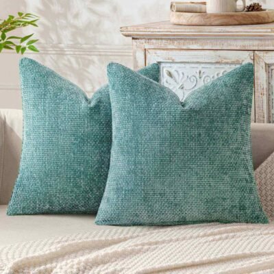 MIULEE Pack of 2 Decorative Pillow Covers 20x20 Inch Aqua Green Soft Chenille Couch Throw Pillows Farmhouse Cushion Covers for Home Decor Sofa Bedroom Living Room