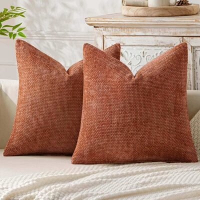 MIULEE Pack of 2 Rust Decorative Pillow Covers 18x18 Inch Soft Chenille Couch Throw Pillows Farmhouse Cushion Covers for Home Decor Sofa Bedroom Living Room