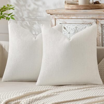 MIULEE Pack of 2 Decorative Pillow Covers 18x18 Inch Pure White Soft Chenille Couch Throw Pillows Farmhouse Cushion Covers for Home Decor Sofa Bedroom Living Room