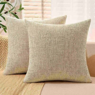 MIULEE Burlap Linen Throw Pillow Covers 18x18 Inch Set of 2 Beige Farmhouse Decorative Pillows Modern Pillowcases Soft Accent Cushion Covers for Outdoor Couch Sofa Bedroom Livingroom Home Decor