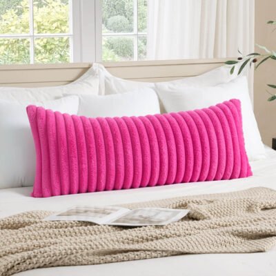 MIULEE 1 Piece Faux Fur Lumbar Decorative Throw Pillow Covers 14x36 Inch, Retro Vintage Boho Home Decor Soft Plush Couch Pillows Cozy Fluffy Cushion Covers for Sofa Bed Hot Pink