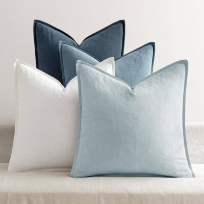 MIULEE Blue Linen Pillow Covers Pack of 4 Decorative Natural Solid Throw Pillow Covers Soft Accent Boho Farmhouse Couch Pillowcases Modern Home Decors for Living Room Bed Sofa 20x20 Inch