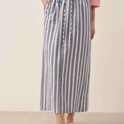 Linen Striped Drawstring Skirt ELISE