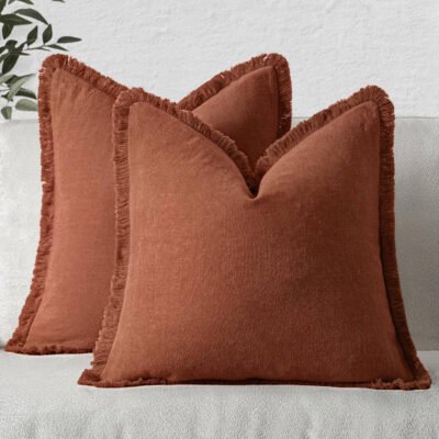 MIULEE Decorative Throw Pillow Covers Neutral Linen Fringe Throw Pillows Set of 2 Late Autumn Boho Farmhouse Cushion Covers for Couch Sofa Bed Living Room Spring Home Decor 20x20 Inch