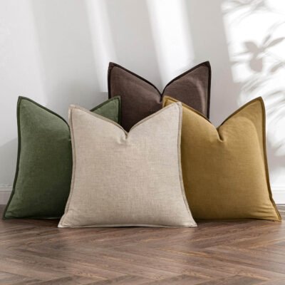 MIULEE Neutral Green/Brown Linen Pillow Covers Pack of 4 Decorative Nautral Solid Throw Pillow Covers Soft Accent Boho Farmhouse Couch Pillowcases Home Decors for Living Room Bed Sofa 24x24 Inch