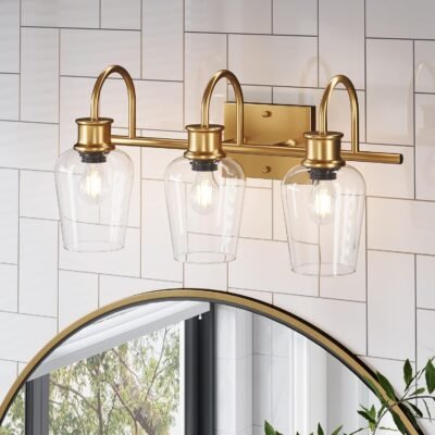 3-Light Vanity Light, Bathroom Light Fixtures With Clear Glass Shade