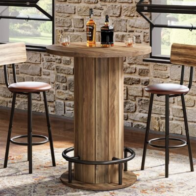 31 Bar Table, Round Bistro Pub Table with Footrest for Dining Coffee Cocktail(Only Table)
