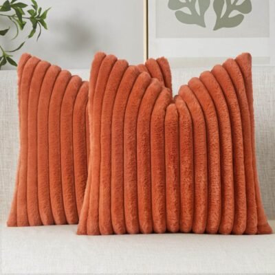MIULEE Faux Fur Decorative Throw Pillow Covers 16x16 Inch Set of 2, Retro Vintage Boho Home Decor Soft Plush Couch Pillows Cozy Fluffy Cushion Covers for Sofa Bed Burnt Orange